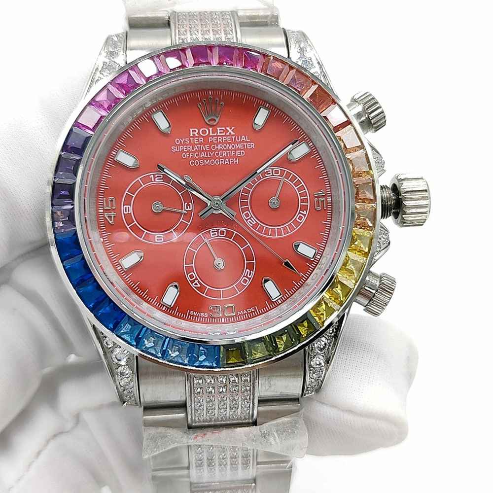 Daytona rainbow baguette diamonds bezel red dial diamonds strap AAA automatic 2813 movement S080