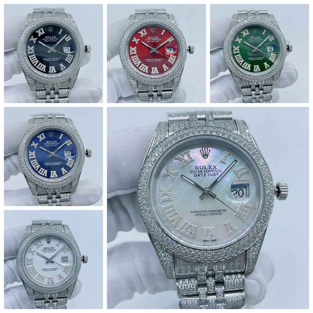 Datejust AAA diamonds silver case 41mm roman numbers black/red/green/blue/white/white pearl dials S10