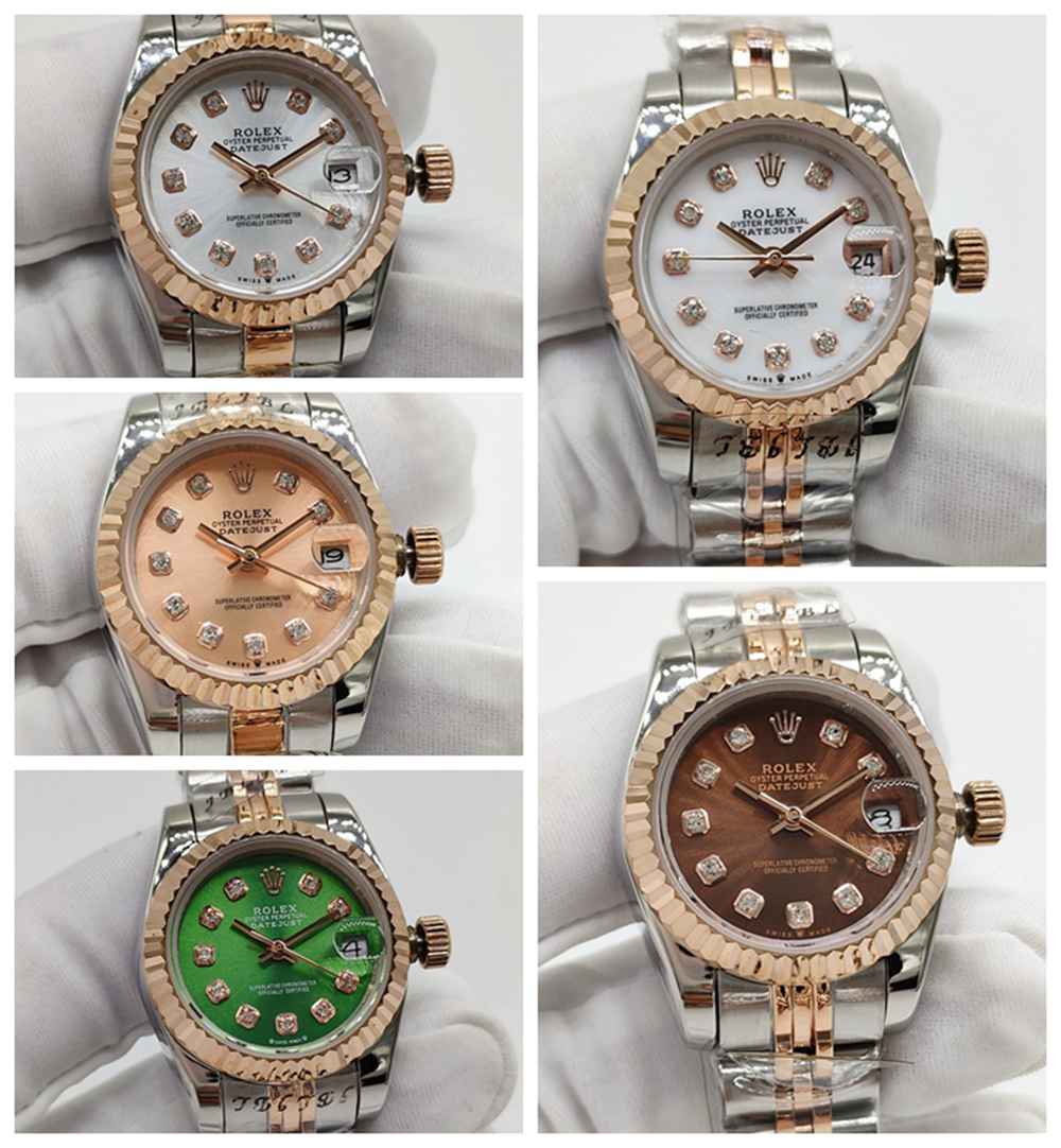 Datejust AAA women 26mm rose gold two tone color white/rose/green/brown dials automatic wristwatch Sxxx