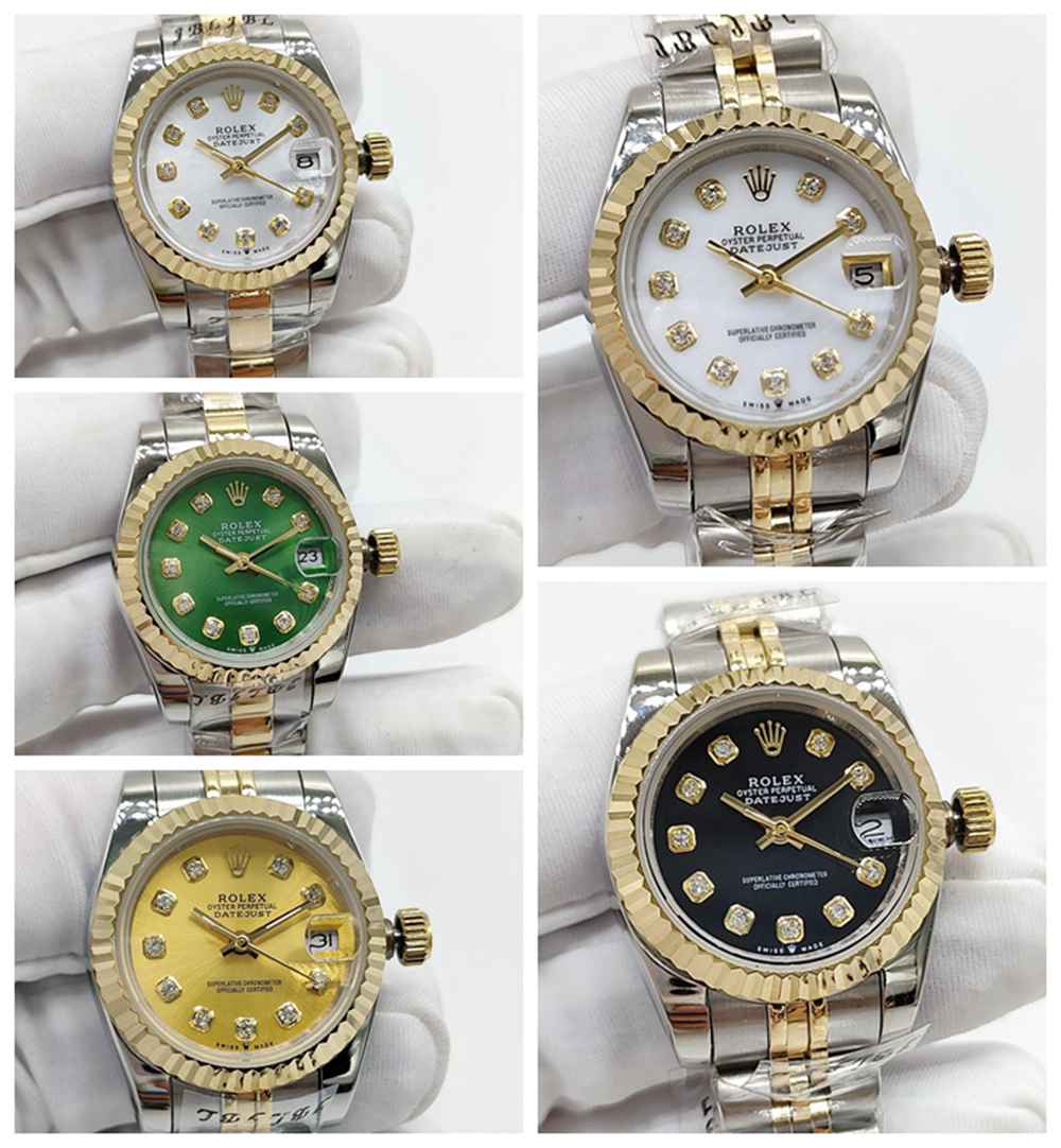 Datejust AAA women size 26mm gold 2tone case fluted bezel white/green/black/gold dials automatic wristwatch Sxxx