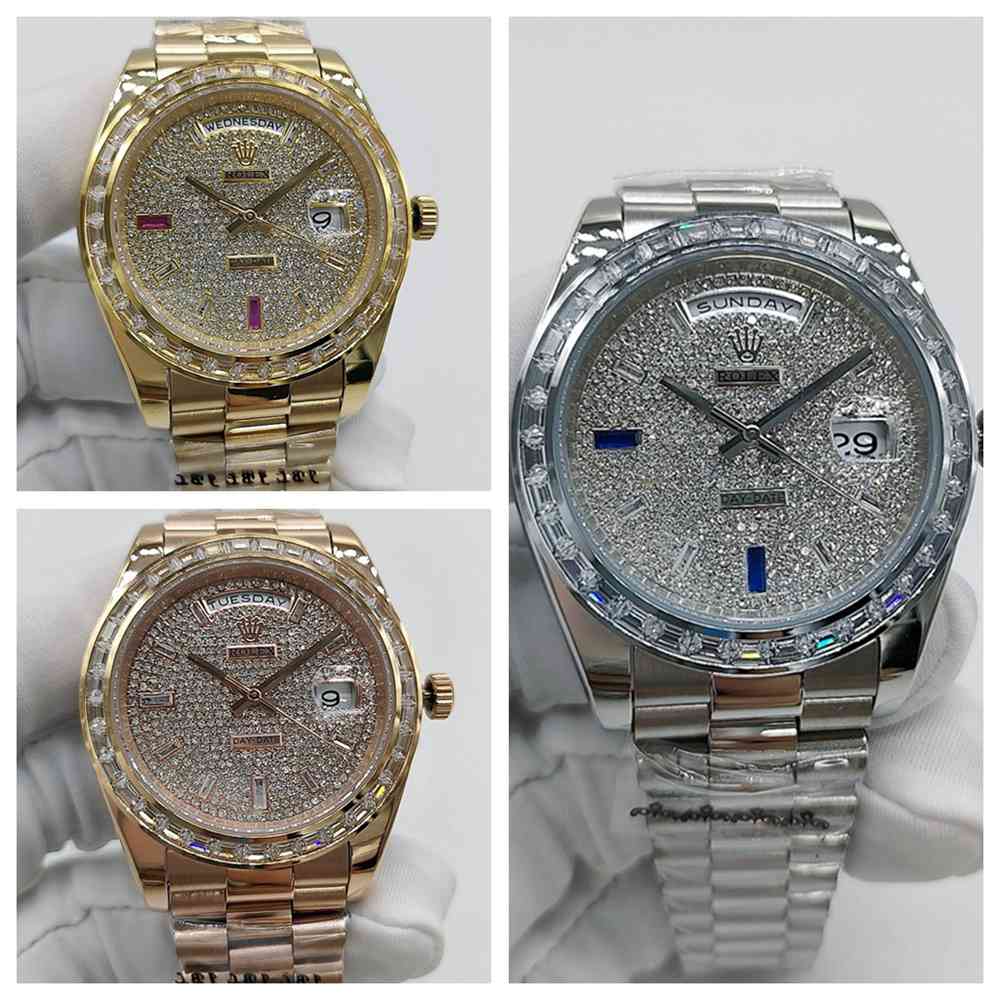 DayDate 41mm baguette diamonds bezel diamonds face president bracelet silver/gold/rose AAA 2813 S040