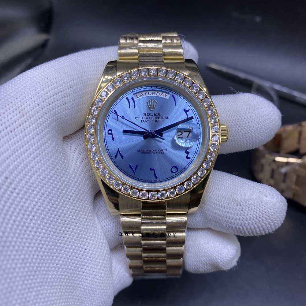 DayDate gold case 41mm blue dial Arabic numbers diamonds bezel president bracelet blue hands AAA 2813 movement S025
