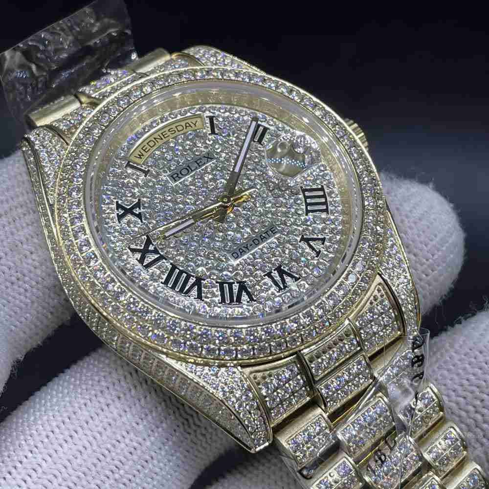 DayDate 41mm diamonds gold case Roman numbers AAA automatic 2813 movement shiny luxury watch S100