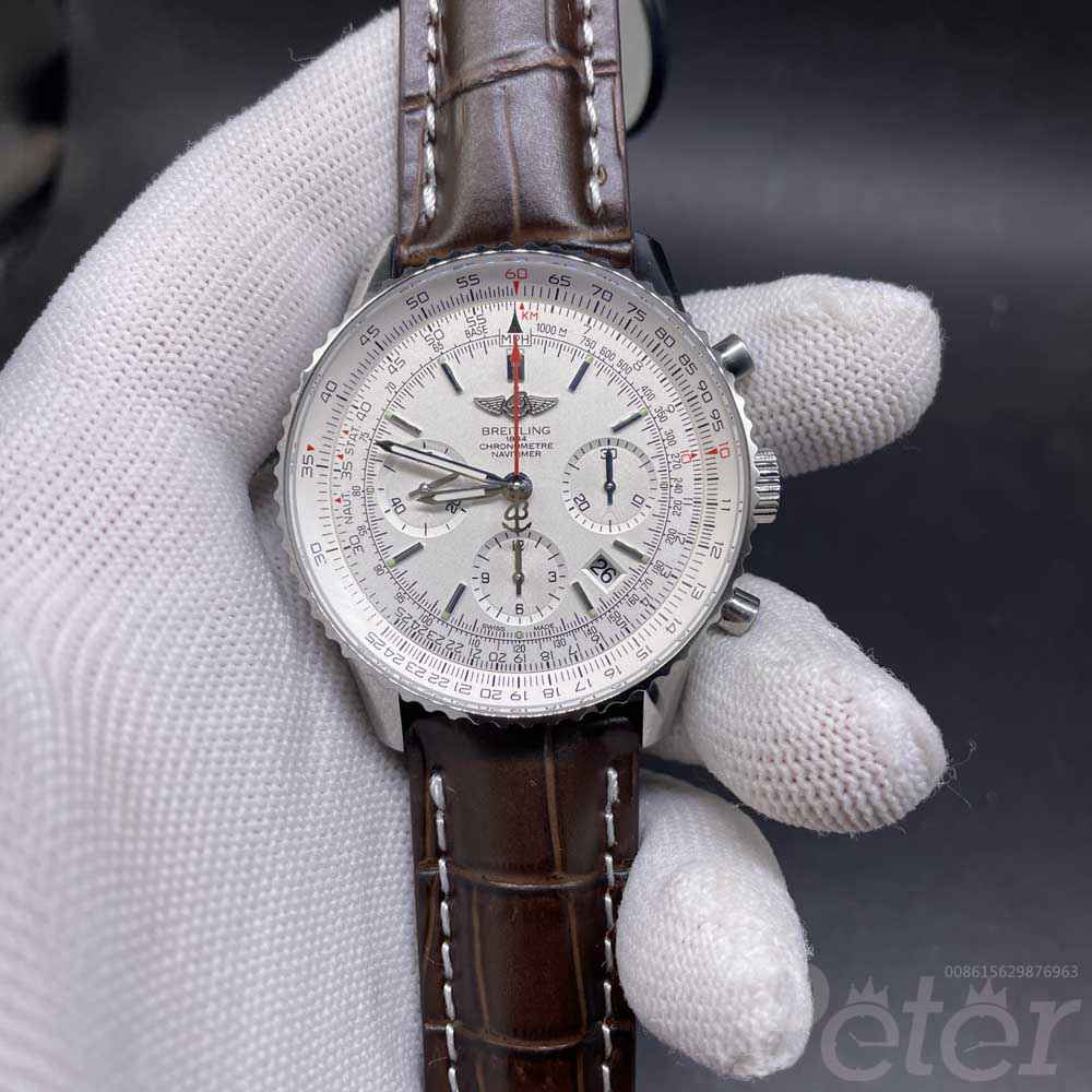 Breitling Navitimer chronograph 7750 movement silver case 43mm brown leather strap men stopwatch WT115