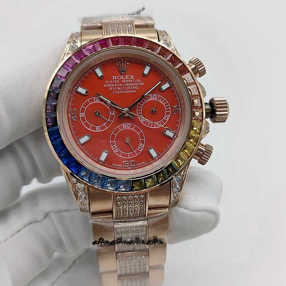 Daytona AAA rose gold case 40mm rainbow baguette stones bezel diamonds bracelet 2813 automatic S080