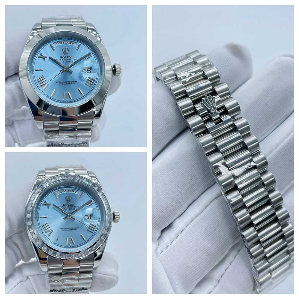 DayDate 41mm silver/blue Roman numbers smooth/stones bezel president bracelet AAA 2813 automatic S028-35