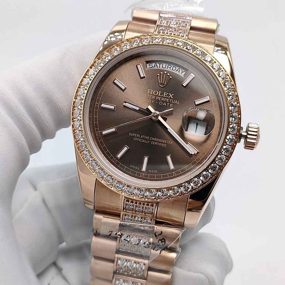 DayDate rose gold case 36mm AAA automatic 2813 movement brown dial diamonds bracelet S040