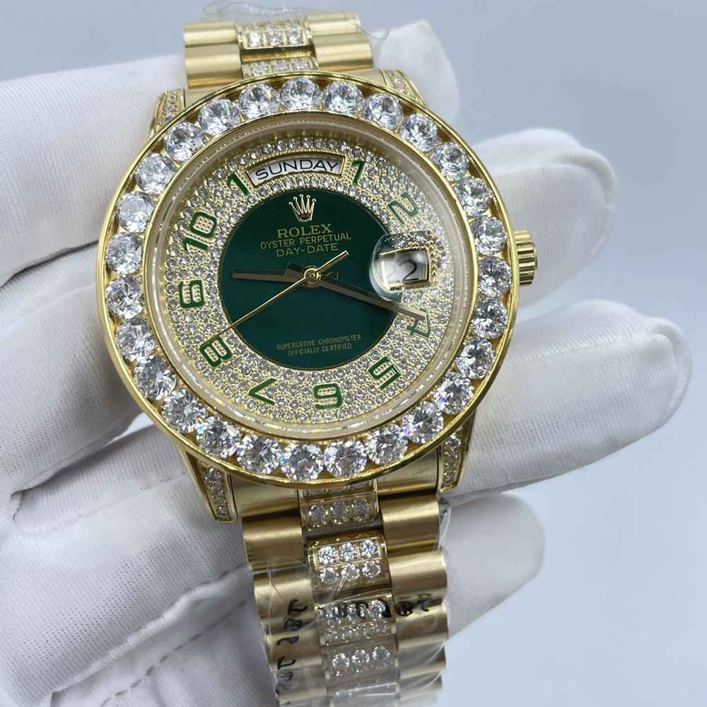 DayDate 40mm big diamonds bezel green numbers dial diamonds strap AAA automatic 2813 men watch S050