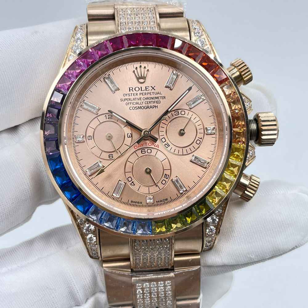 Daytona rose gold rainbow bezel 40mm AAA automatic 2813 diamonds bracelet stones numbers S080