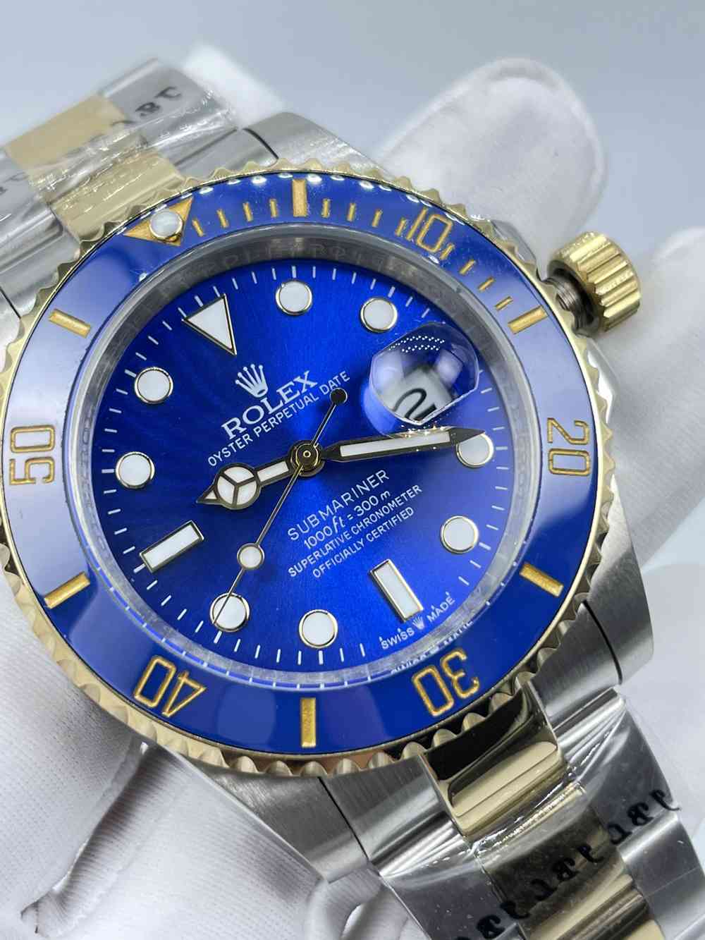 SUB 41mm 2tone gold case black/blue dial ceramic bezel AAA 2813 automatic men new watches S030