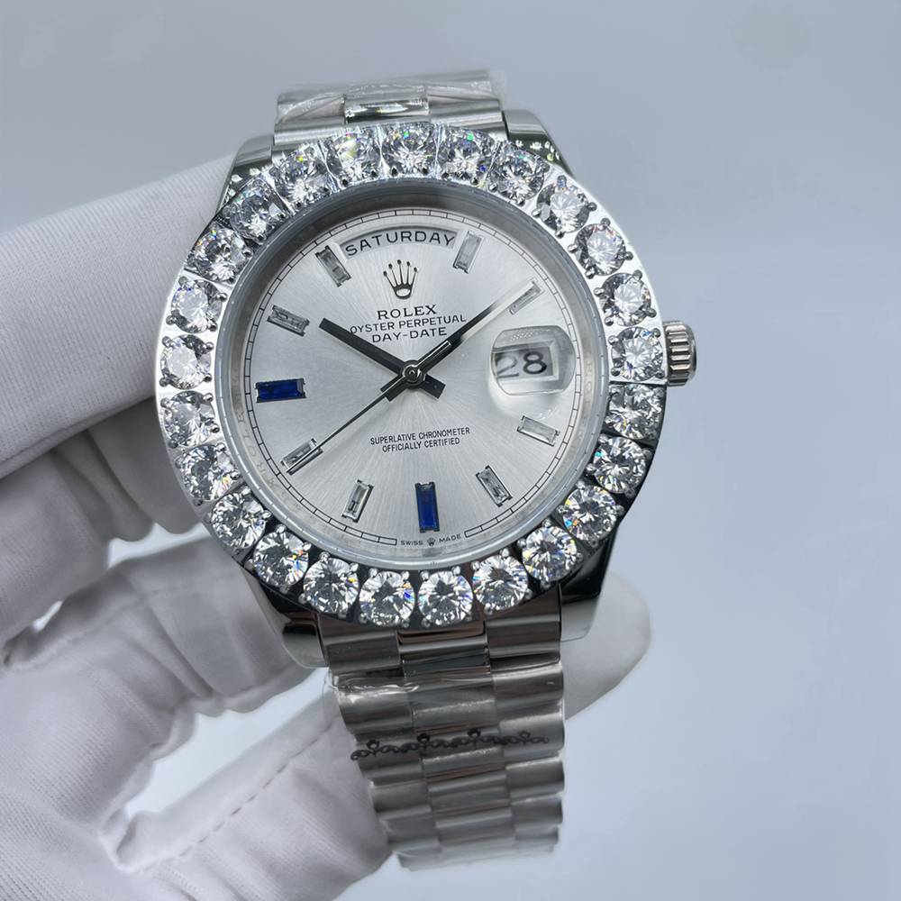 DayDate 43mm prongset diamonds bezel silver dial AAA automatic 2813 movement men big watch S032