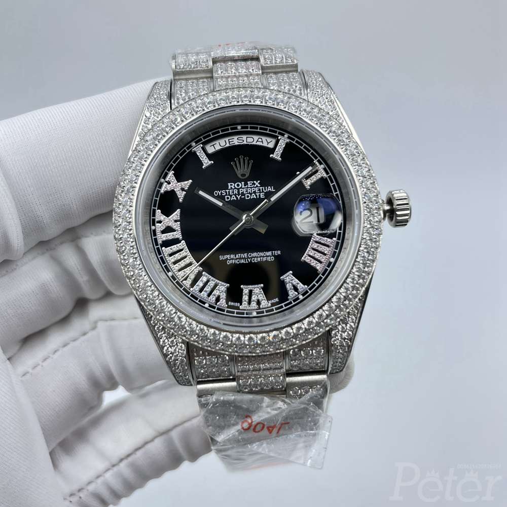 DayDate 41mm diamonds steel case black dial Roman stone numbers president bracelet men AAA automatic watch S100
