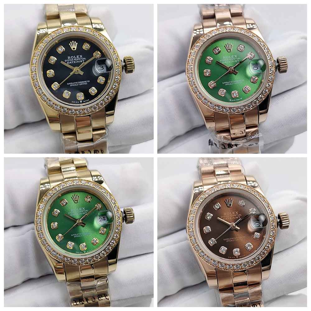 Datejust women 26mm gold case and rose gold case black/green/brown dials diamonds bezel AAA automatic watches S025