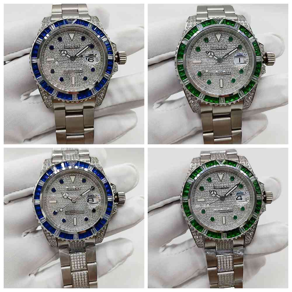 SUB new arrivals baguette blue/green bezel diamonds face AAA automatic 2813 men watches S050/080