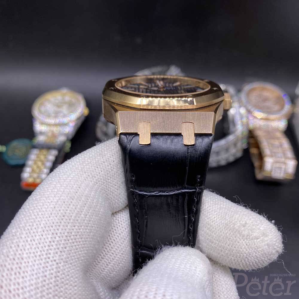 AP rose gold case 42mm black dial black leather strap AAA automatic 2813 movement men wristwatch XJ026