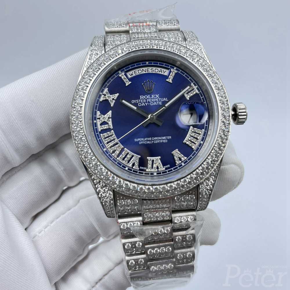 DayDate 41mm blue dial diamonds case Roman numbers AAA automatic men shiny stones watch S100