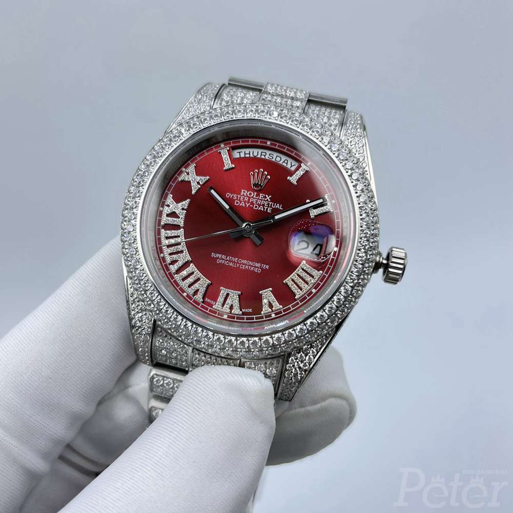 DayDate red dial diamonds silver case 41mm Roman numbers president bracelet AAA automatic men shiny watch S100
