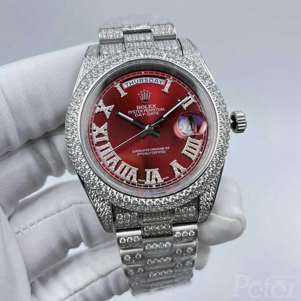 DayDate red dial diamonds silver case 41mm Roman numbers president bracelet AAA automatic men shiny watch S100