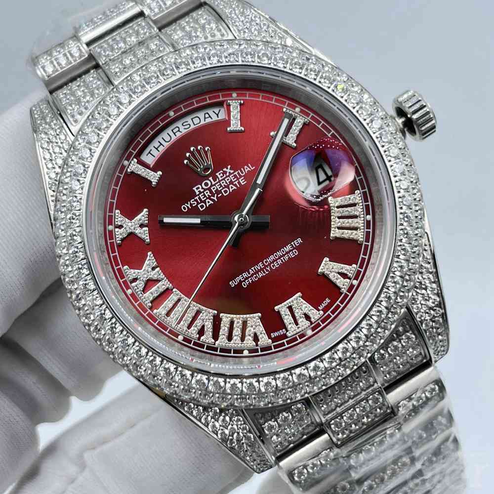DayDate red dial diamonds silver case 41mm Roman numbers president bracelet AAA automatic men shiny watch S100