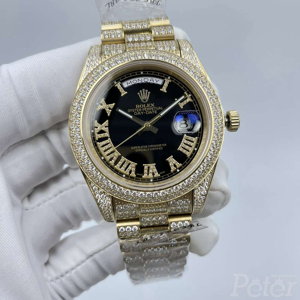 DayDate 41mm black dial diamonds gold case president bracelet shiny zircon stones men AAA watch S100