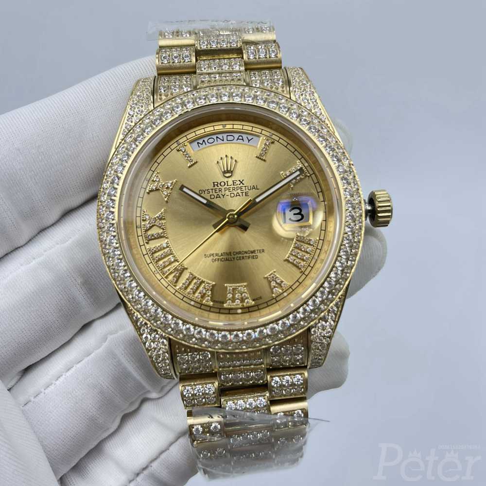 DayDate full diamonds gold case 41mm gold face Roman numbers AAA automatic shiny zircon stones men watch S100