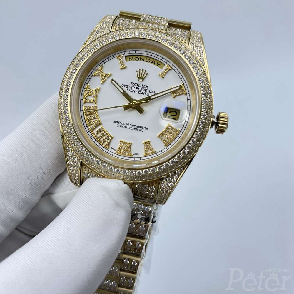 DayDate white dial 41mm gold case full diamonds Roman numbers AAA automatic men watch S100