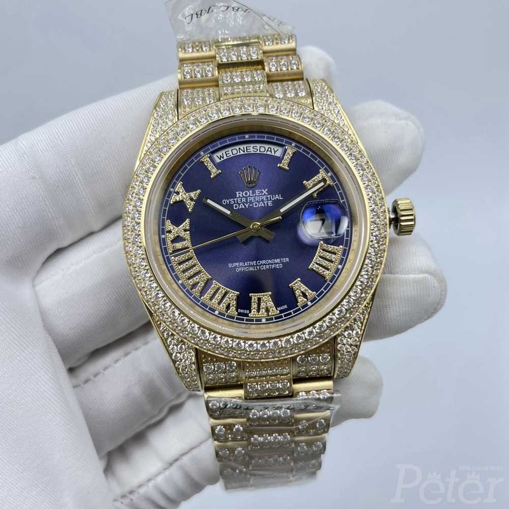 DayDate 41mm full diamonds gold case blue dial Roman numbers AAA automatic 2813 movement men watch s100