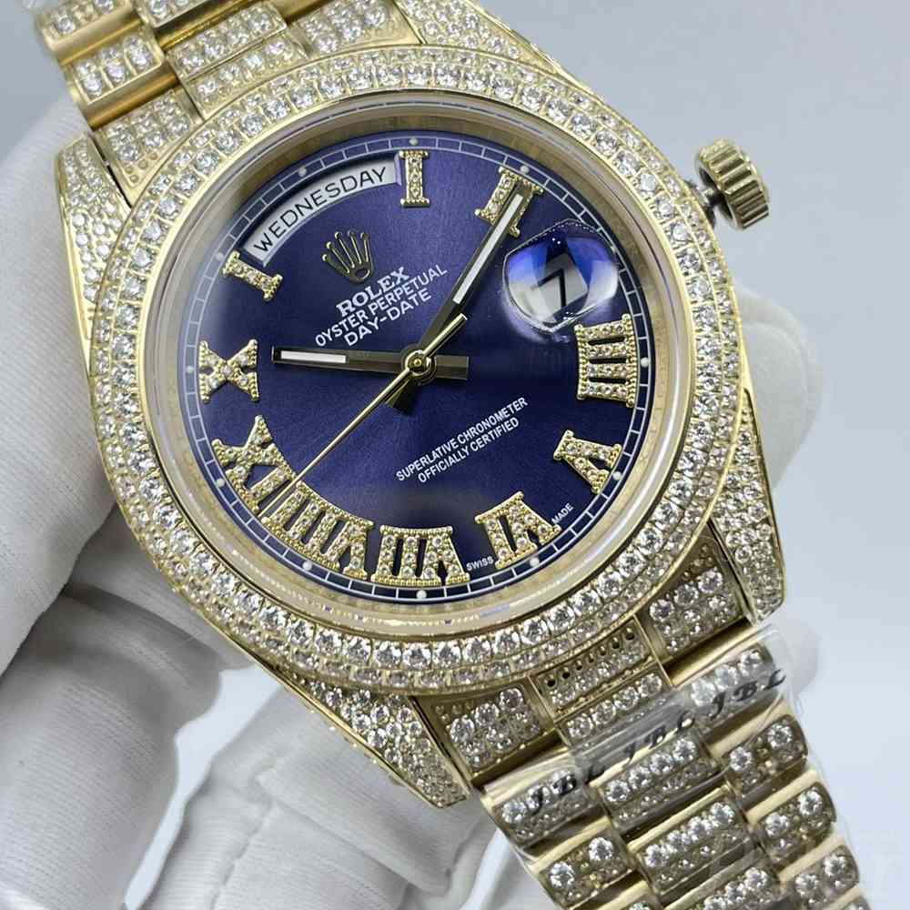 DayDate 41mm full diamonds gold case blue dial Roman numbers AAA automatic 2813 movement men watch s100