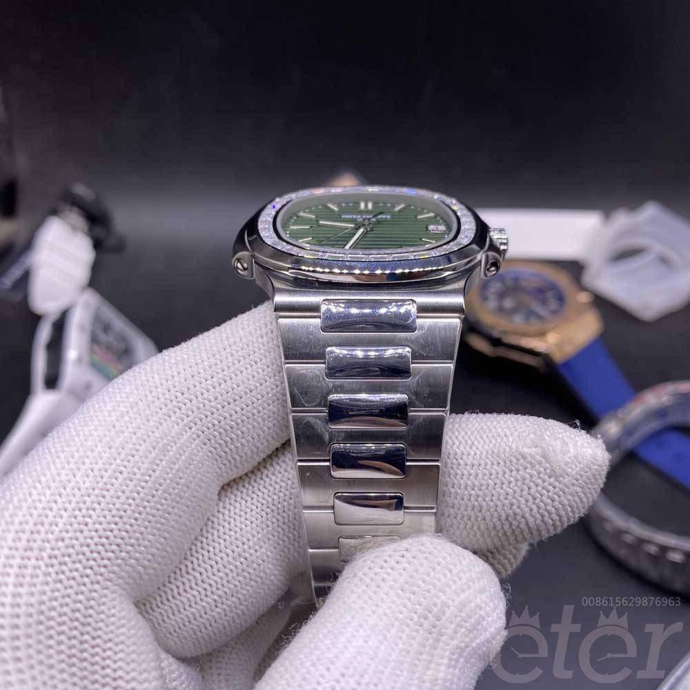 Patek silver/green baguette diamonds bezel stainless steel case 40mm green dial PPF factory Cal.324 automatic WT260