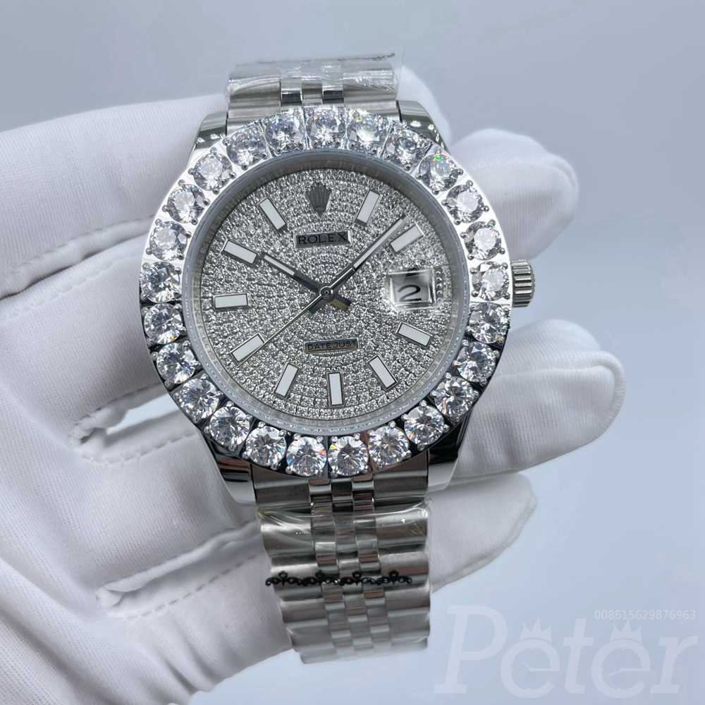 Datejust 43mm prongset bezel diamonds face white dash numbers jubilee bracelet AAA automatic Sxxx