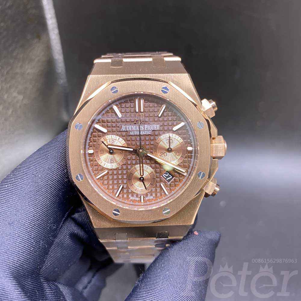 AP rose gold 7750 chronograph full works automatic men stopwatch 41mm coffee dial JH factory WT145