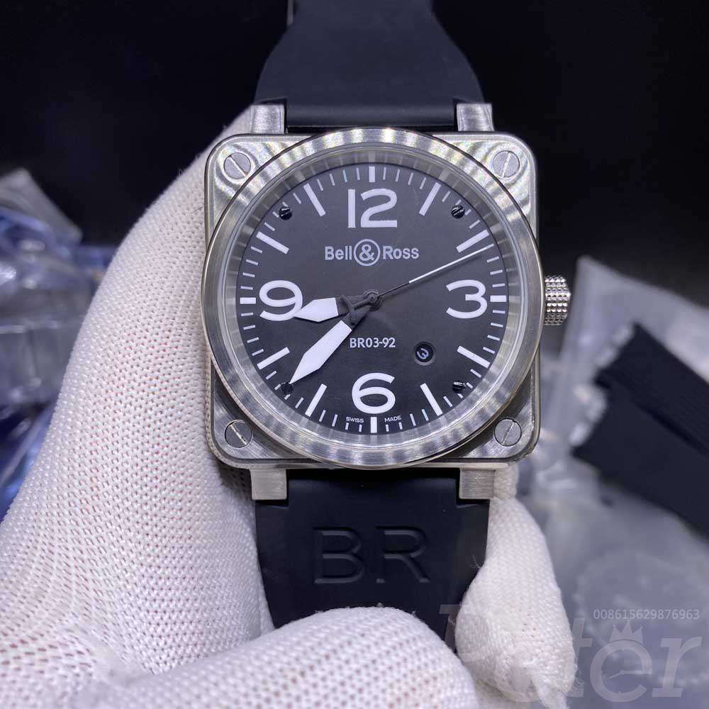 Bell Ross silver case 46mm black dial black rubber automatic AAA AL026