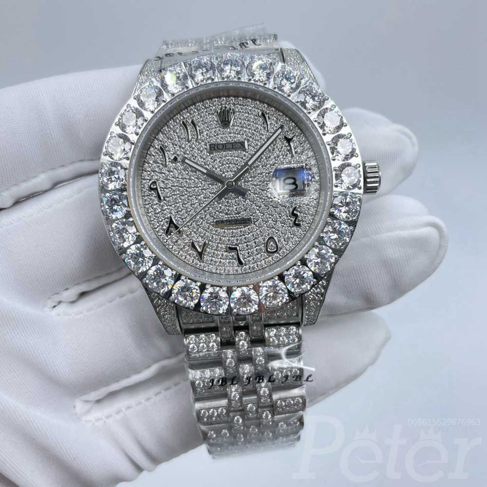 Datejust full diamonds silver case 43mm prongset bezel Arabic numbers jubilee bracelet AAA automatic S100