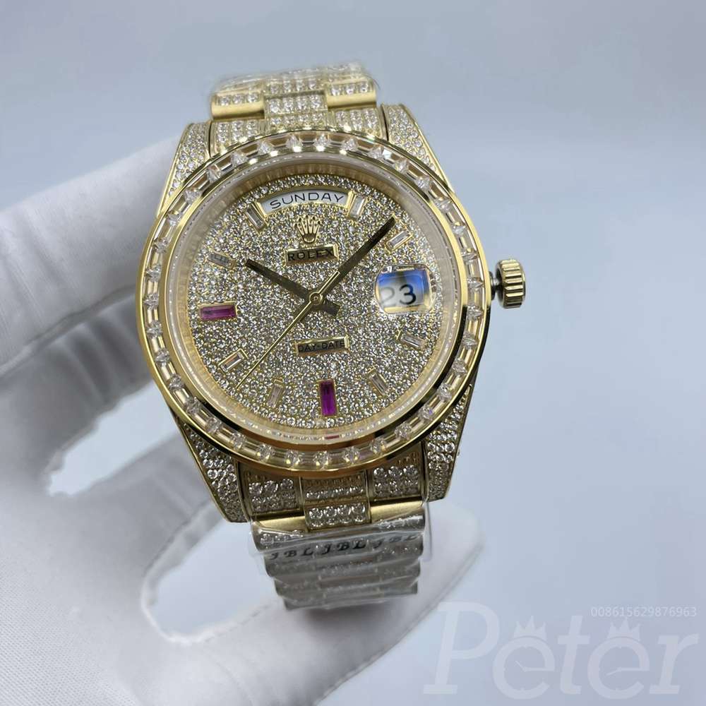 DayDate full diamonds gold case 41mm baguette stones bezel AAA automatic 2813 president bracelet S