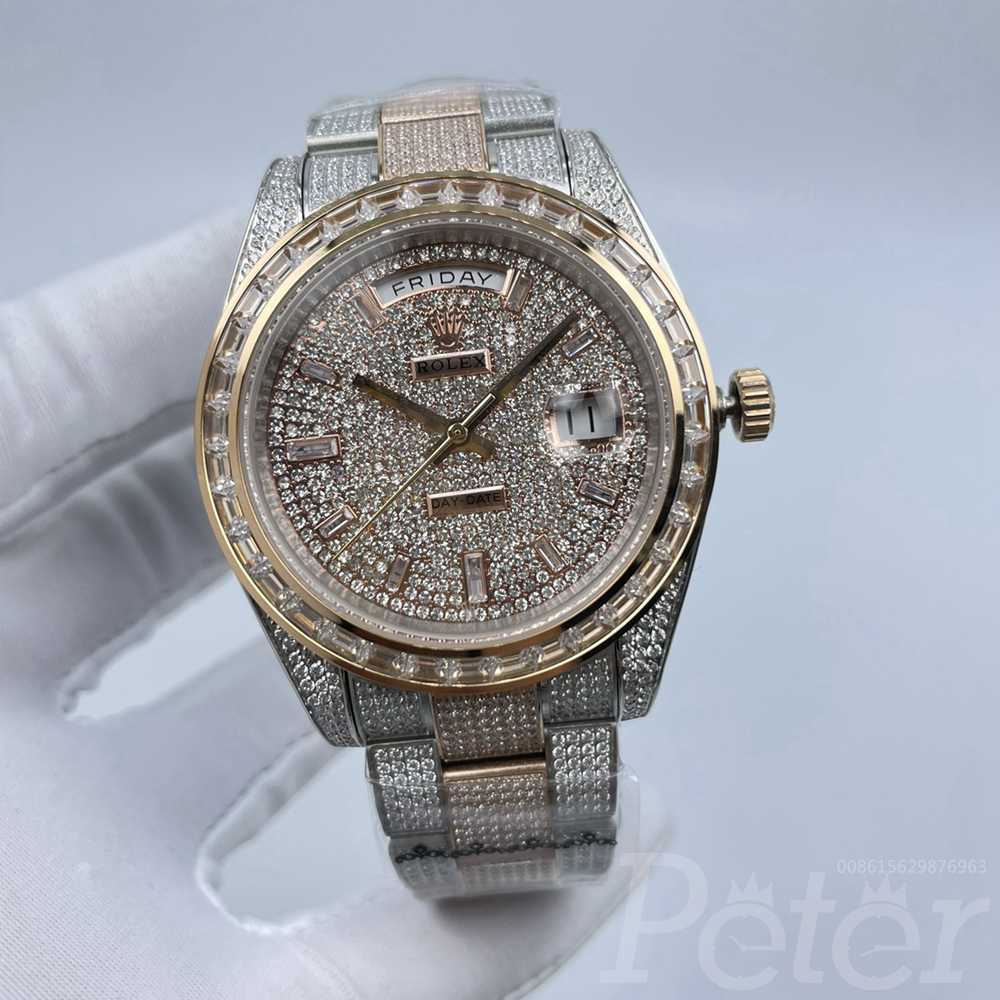 DayDate diamonds rose gold 2tone case 41mm iced face baguette bezel AAA automatic 2813 oyster bracelet S
