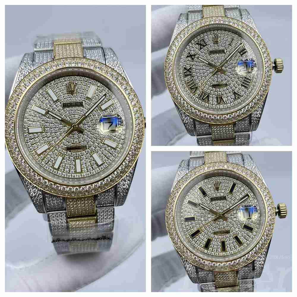 Datejust iced 2tone gold case 41mm diamonds face Dash/Roman numbers oyster bracelet AAA 2813 shiny watches S