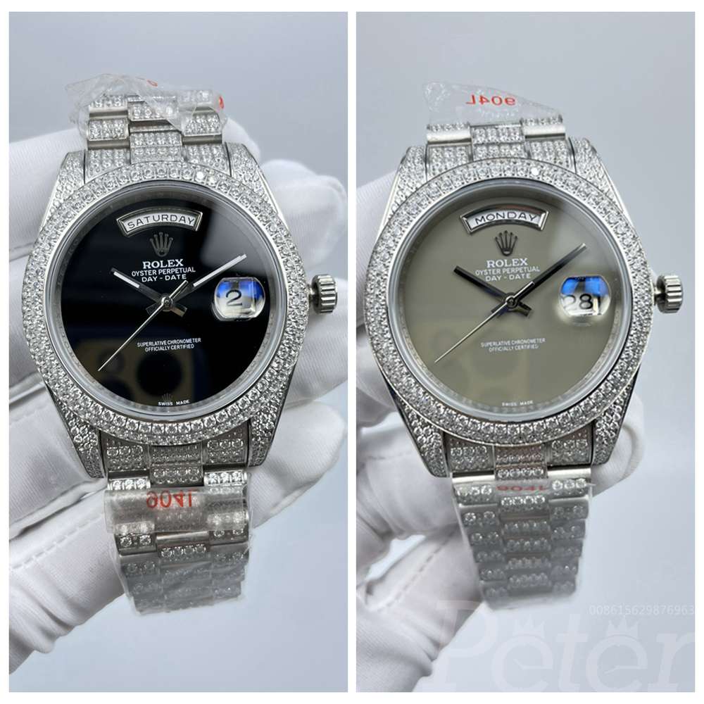 DayDate full iced out silver case black/gray dial shiny diamonds president bracelet AAA automatic men 41mm watches Sxxx