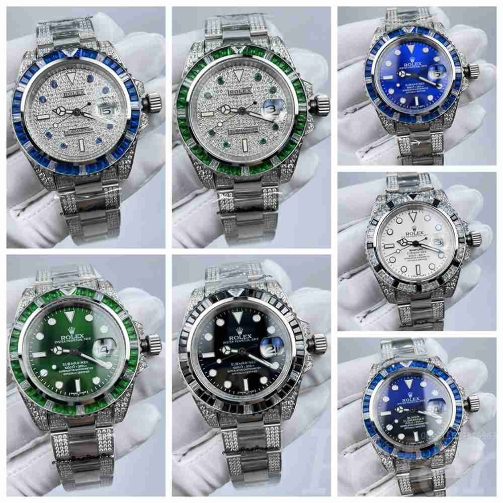 SUB baguette diamonds bezel 40mm AAA automatic different colors dials without diamonds in the middle of strap S078