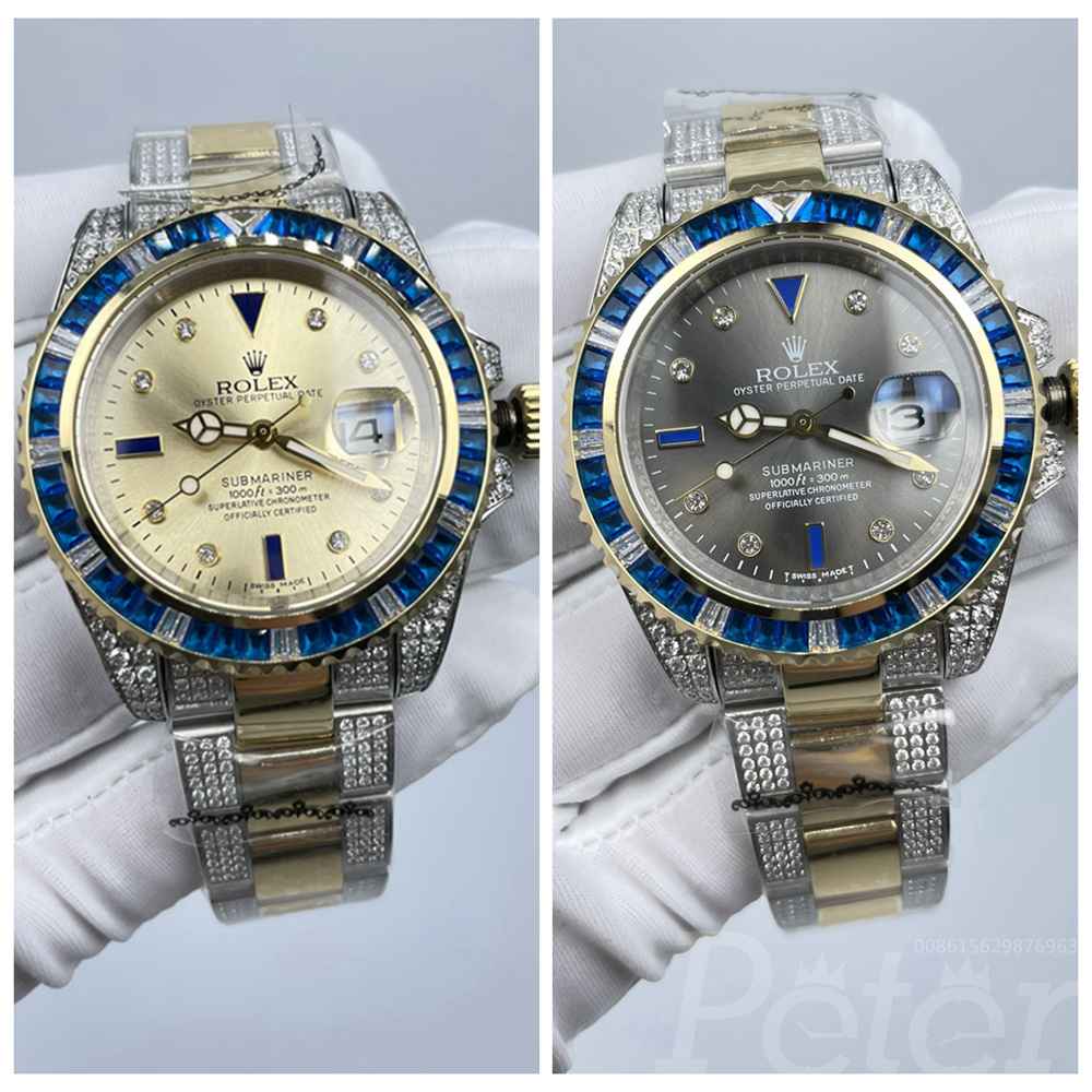 SUB 2tone gold case gold/gray dials diamonds bezel AAA automatic 2813 movement men watches S078