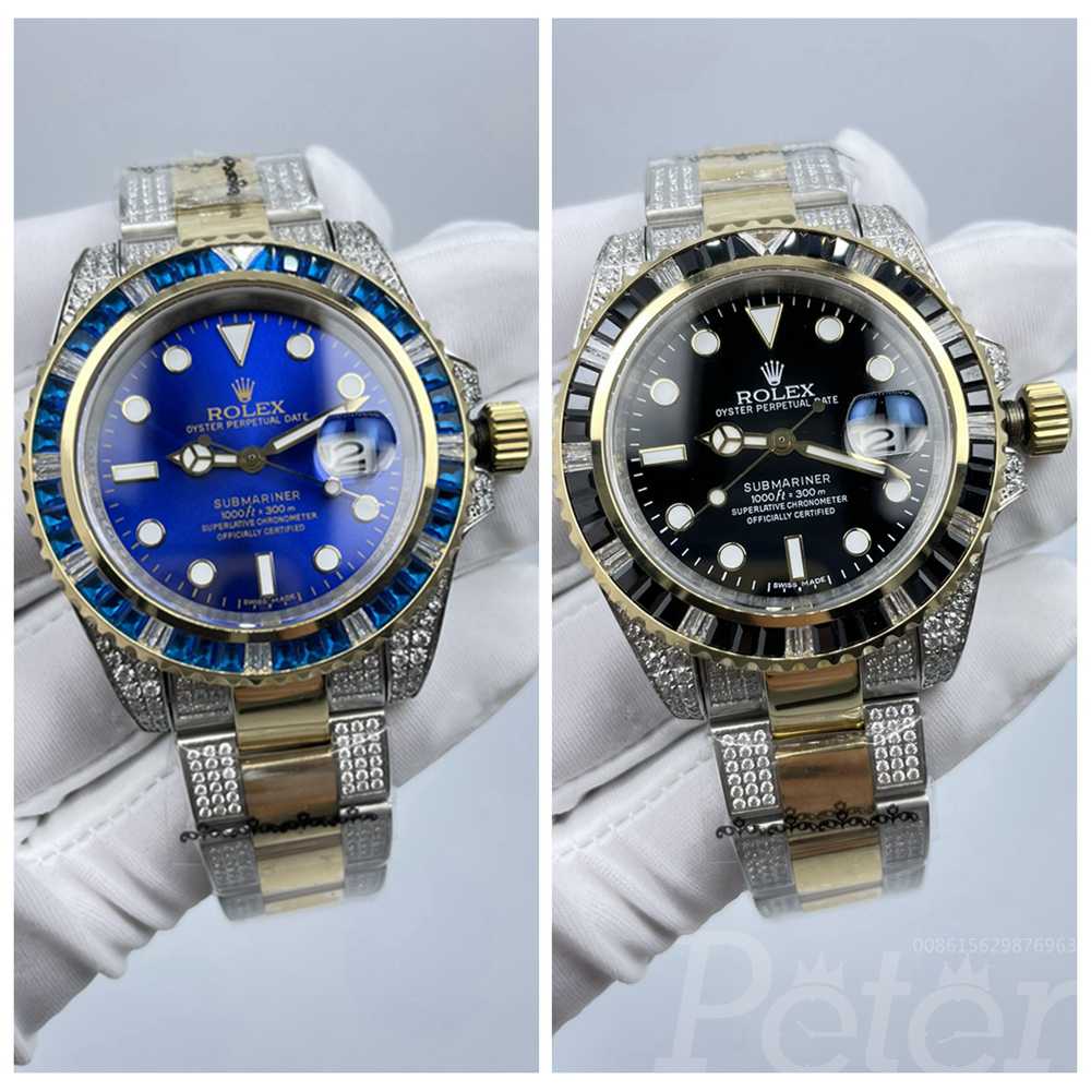 SUB two tone gold case 40mm baguette diamonds bezel blue/black dial AAA automatic S078