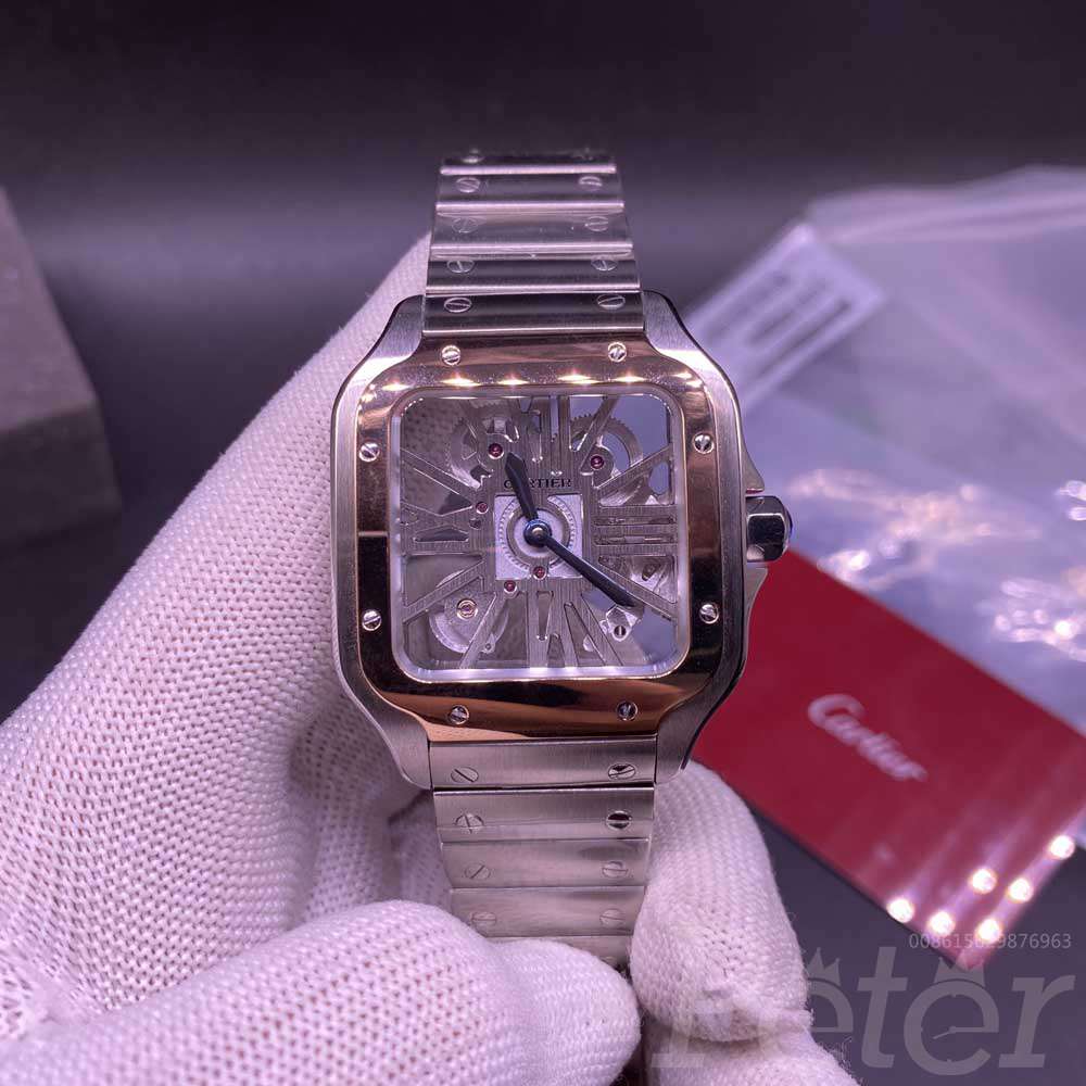 Cartier skeleton rose gold 2tone case 38mm Swiss quartz movement high grade see-through wristwatch WS185