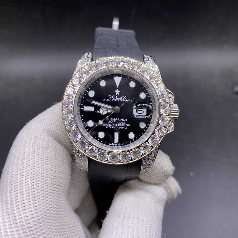 SUB big stones bezel stainless steel case 40mm AAA automatic 2813 movement black rubber strap MH046