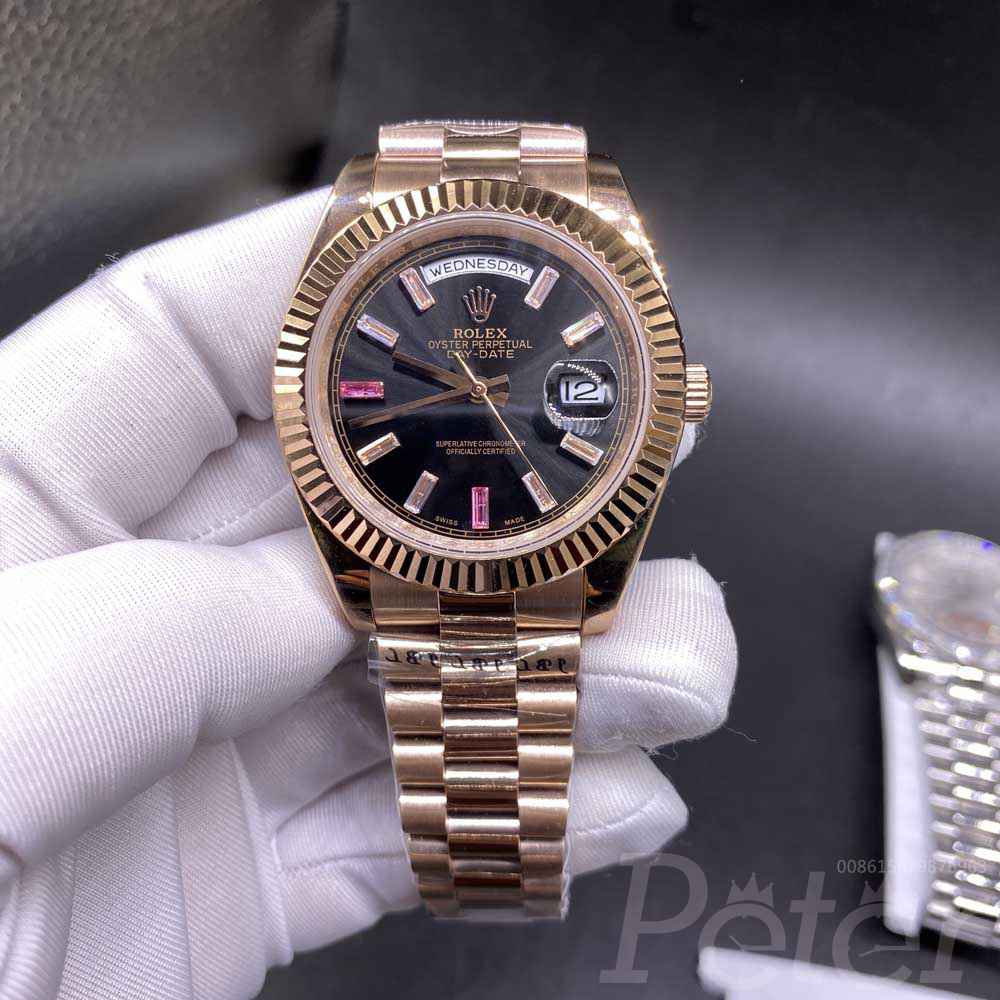 DayDate rose gold 41mm black dial baguette stone numbers oyster band AAA automatic 2813 movement men watch S025