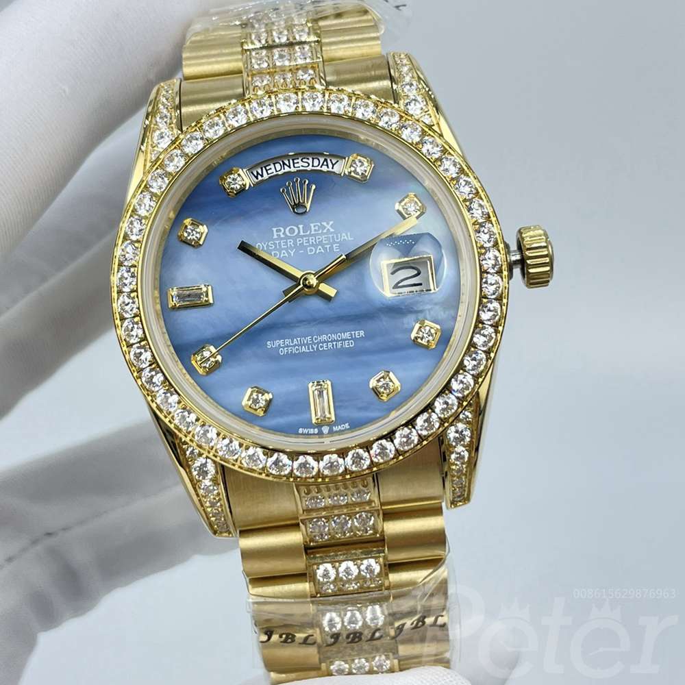DayDate 36mm gold case blue pearl dial diamonds bezel stone numbers AAA automatic 2813 S040