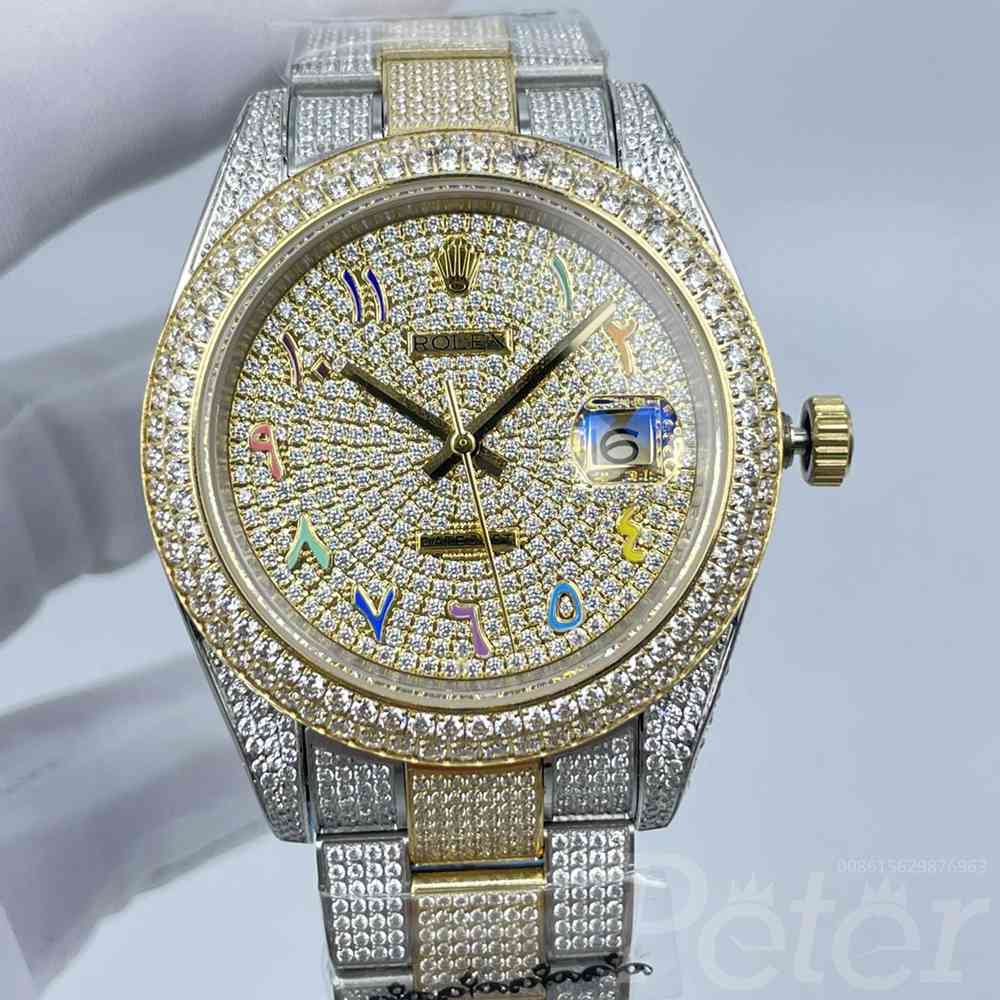 Datejust iced out 2tone gold case 41mm diamonds gold face Arabic numbers oyster band AAA 2813 S