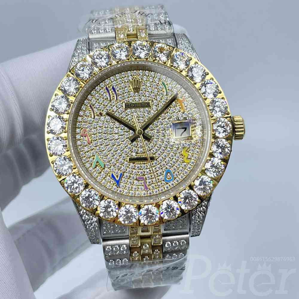 Datejust 2tone gold case 43mm full diamonds jubilee band arabic numbers AAA automatic 2813 prongset bezel S