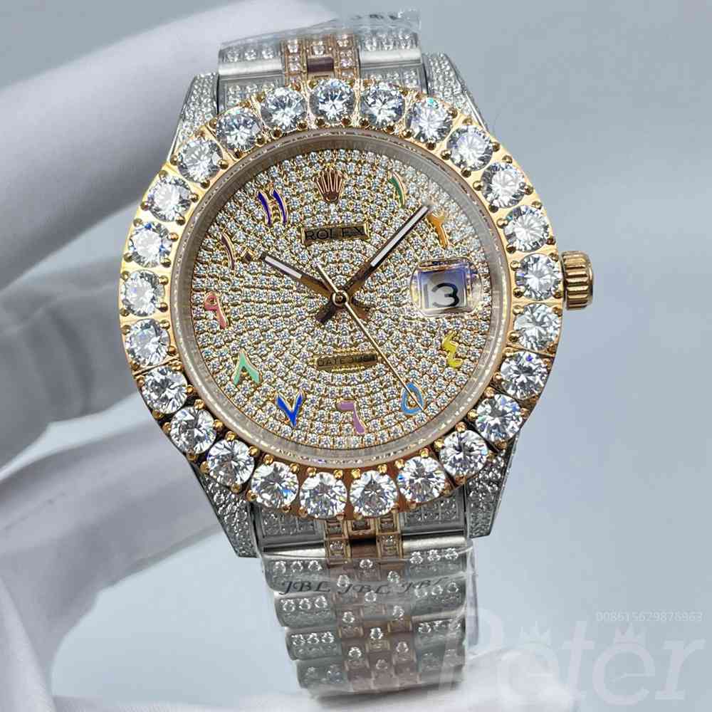 Datejust iced out 2tone rose gold 43mm diamonds face Arabic colorful numbers jubilee band AAA 2813 S