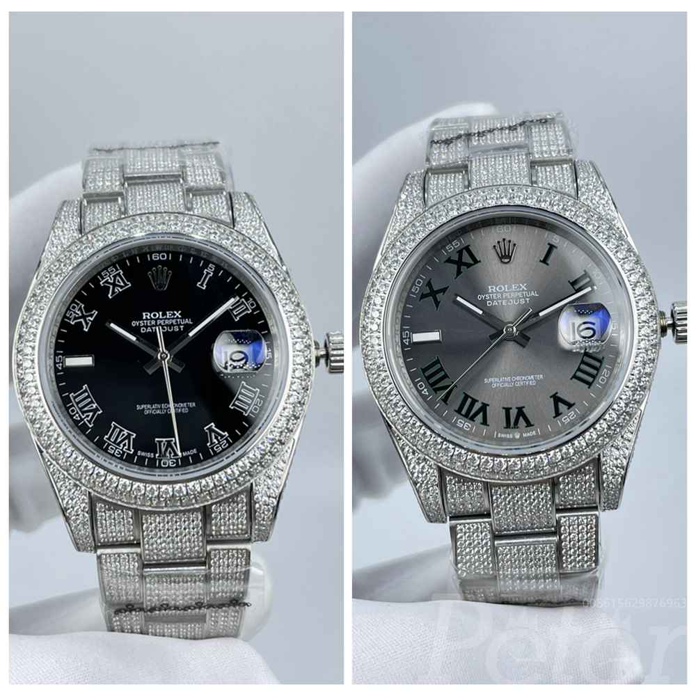 Datejust full diamonds silver case 41mm black/gray dials Roman numbers AAA automatic 2813 men wrstwatch Sx