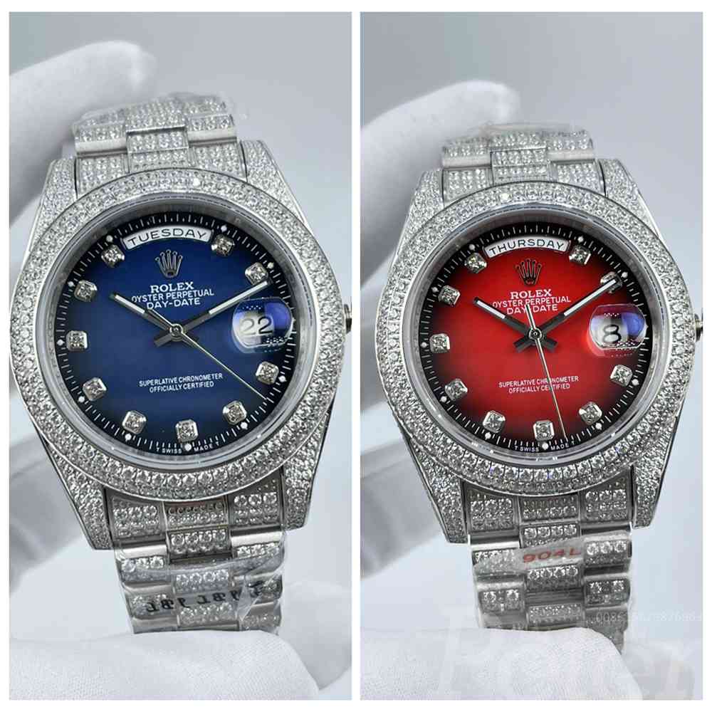 DayDate 41mm full iced out shiny case blue/red dial stone numbers president band AAA automatic S100