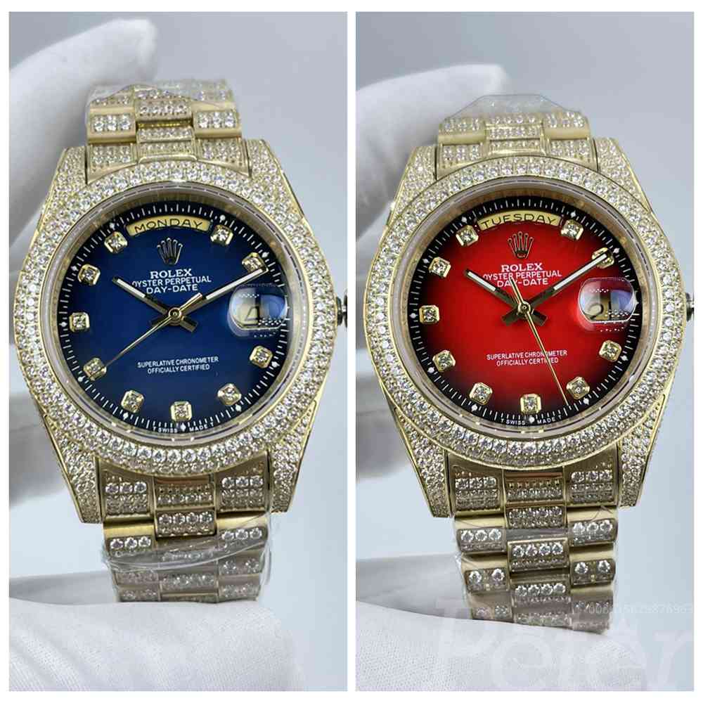 DayDate iced out gold case 41mm red/blue dial president band diamonds numbers AAA automatic S100